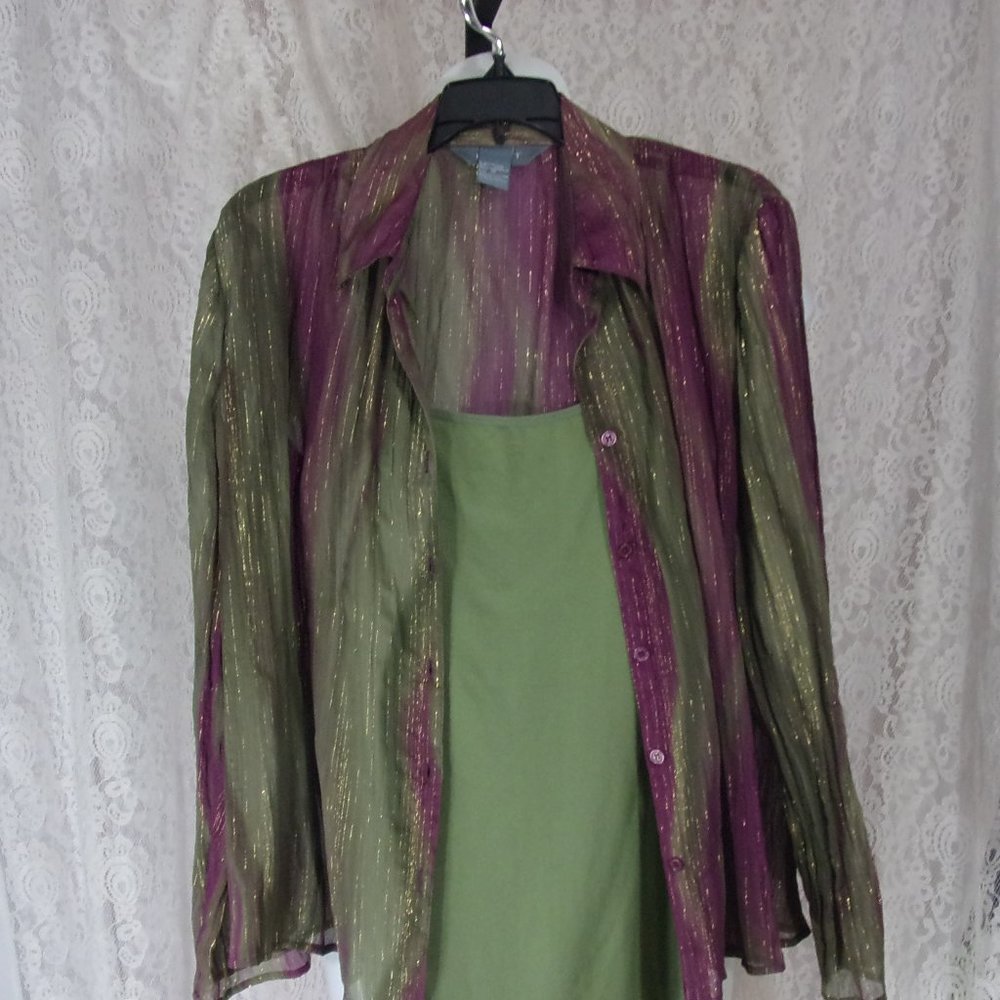 Koret Olive Green Wine Top Blouse with Gold Metallic Thread